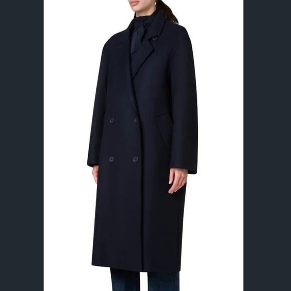 Akris Punto Jackets & Blazers - AKRIS PUNTO Double-Breasted Wool-Blend Long Coat Size 6 in Navy NWOT